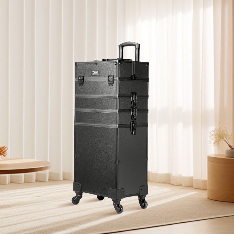 Suuri meikkilaukku MDF- ja alumiinirunko viisi-osainen rakenne irrotettavat osastot kääntyvin pyörin