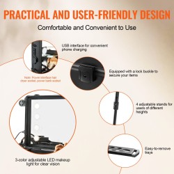 Meikkilaukku korkealujuuksinen muovikuori alumiinirunko neljä säilytyslokeroa sivellinkotelo valaistu peili kääntyvät pyörät