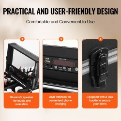 Meikkilaukku alumiinirungolla ja kovakuorella suuri säilytystila työtaso tukijaloilla kääntyvät pyörät