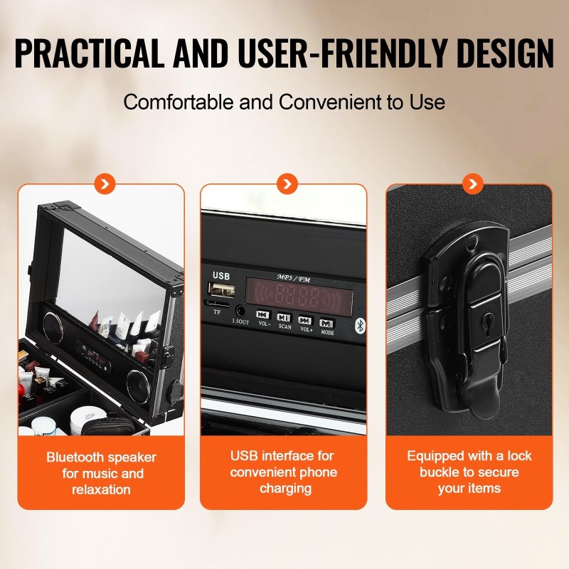 Meikkilaukku alumiinirungolla ja kovakuorella suuri säilytystila työtaso tukijaloilla kääntyvät pyörät