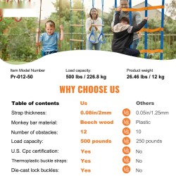 Ninja-rata lapsille ulkokäyttöön 2x15,24m säänkestävät slackline-liinat 12 estettä 226,8kg