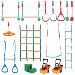 Ninja-esterata ulkokäyttöön 2 x 19,8 m säänkestävät hihnat 12 estettä 226,8 kg