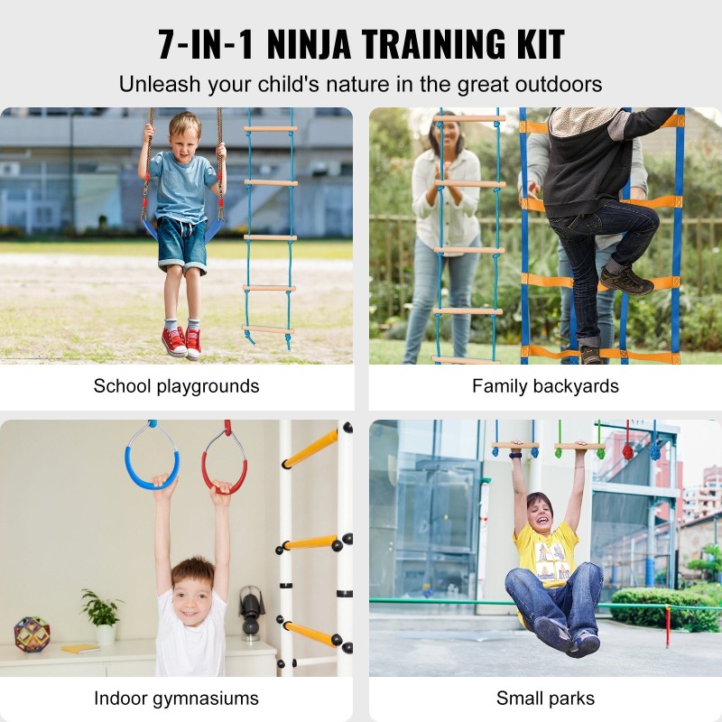 Ninja-rata ulkokäyttöön 2 kpl 17 m säänkestävät hihnat 12 estettä