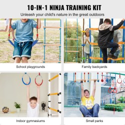 Ninjarata lapsille, 2 x 18,3 m säänkestäviä slackline-hihnoja, 14 estettä