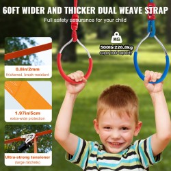 Ninjarata lapsille, 2 x 18,3 m säänkestäviä slackline-hihnoja, 14 estettä