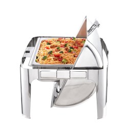 Tarjoilulämmitin 7 5 l 201 ruostumattomasta teräksestä rullikannella täyskokoisella ruoka astialla vähintään 8 hengelle