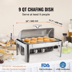 Tarjoilulämmitin 7,5 l 201-ruostumattomasta teräksestä rullikannella täyskokoisella ruoka-astialla vähintään 8 hengelle