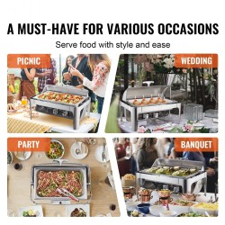 Tarjoilulämmitin 7,5 l 201-ruostumattomasta teräksestä rullikannella täyskokoisella ruoka-astialla vähintään 8 hengelle