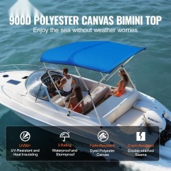 Bimini-venehuppu 900D polyesterikangas 3-kaareinen alumiinirunko 1,83 m pituus 137-152 cm leveys