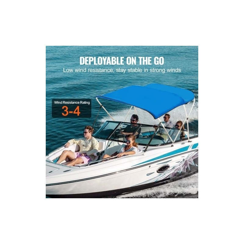 Bimini-venehuppu 900D polyesterikangas 3-kaareinen alumiinirunko 1,83 m pituus 137-152 cm leveys