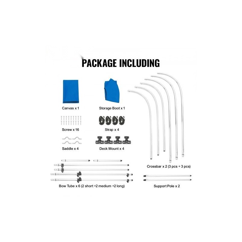 Bimini-venehuppu 900D polyesterikangas 3-kaareinen alumiinirunko 1,83 m pituus 137-152 cm leveys