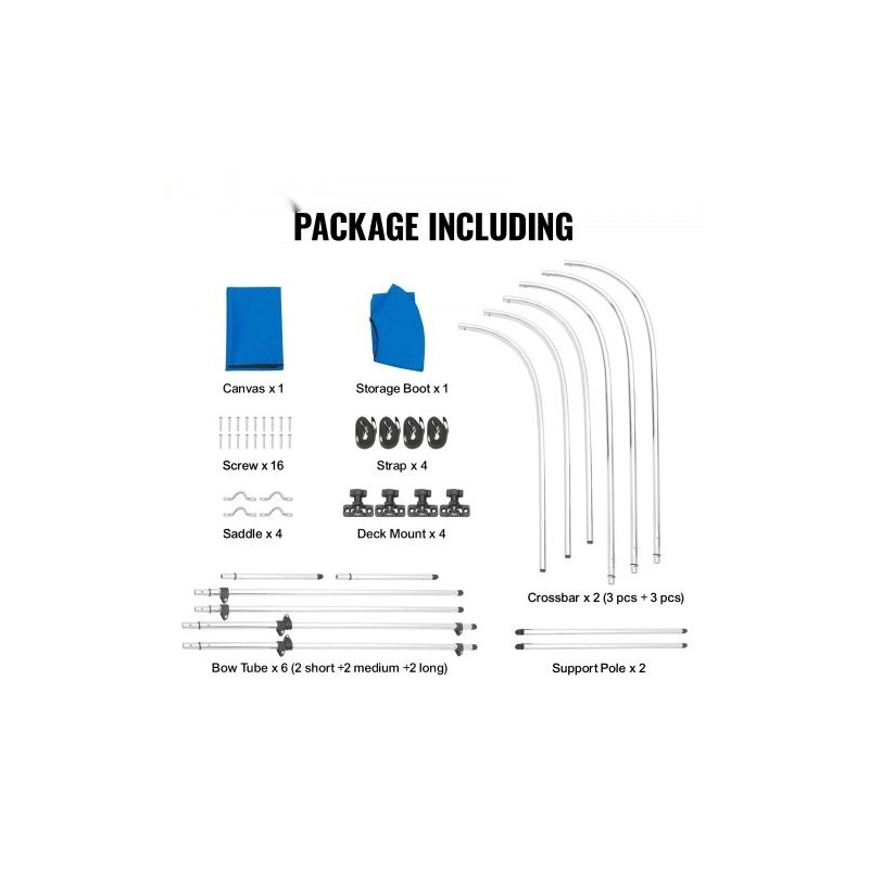 Bimini-veneaurinkokatos kolmen kaaren 900D polyesterikangas alumiiniseosrunko 1550–1670 mm