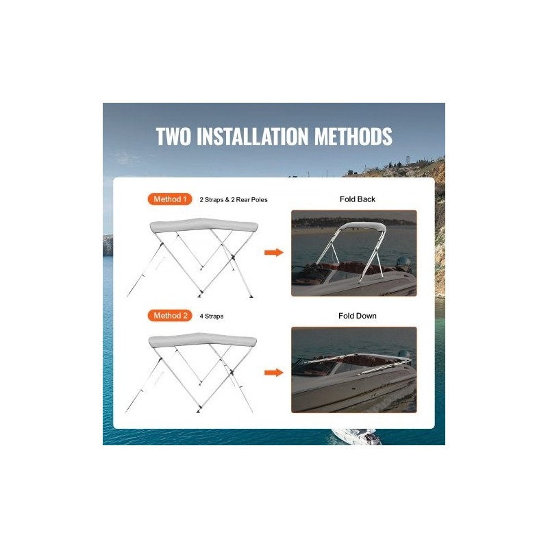 Bimini-kate 3-kaareinen veneille 900D polyesterikangas alumiiniseos 155–167 cm