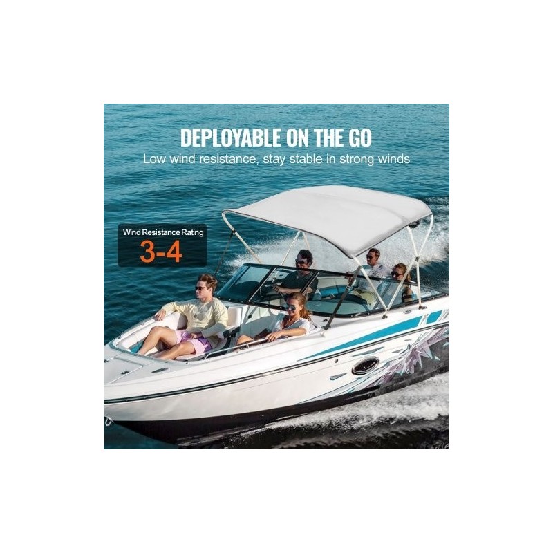 Bimini-kate 3-kaareinen veneille 900D polyesterikangas alumiiniseos 155–167 cm