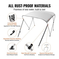 Bimini-kate 3-kaareinen veneille 900D polyesterikangas alumiiniseos 155–167 cm