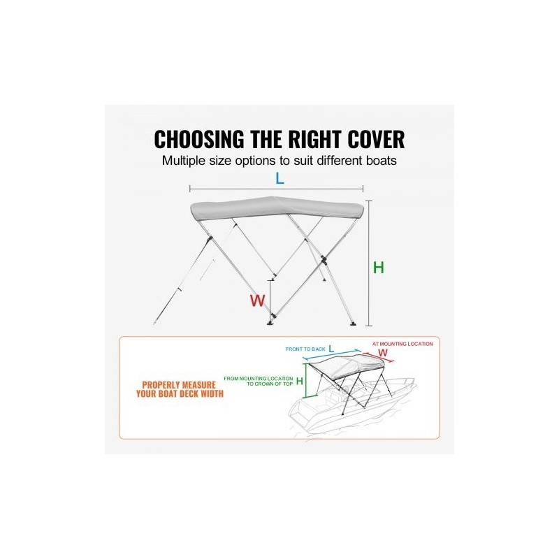 Bimini-kate 3-kaareinen veneille 900D polyesterikangas alumiiniseos 155–167 cm
