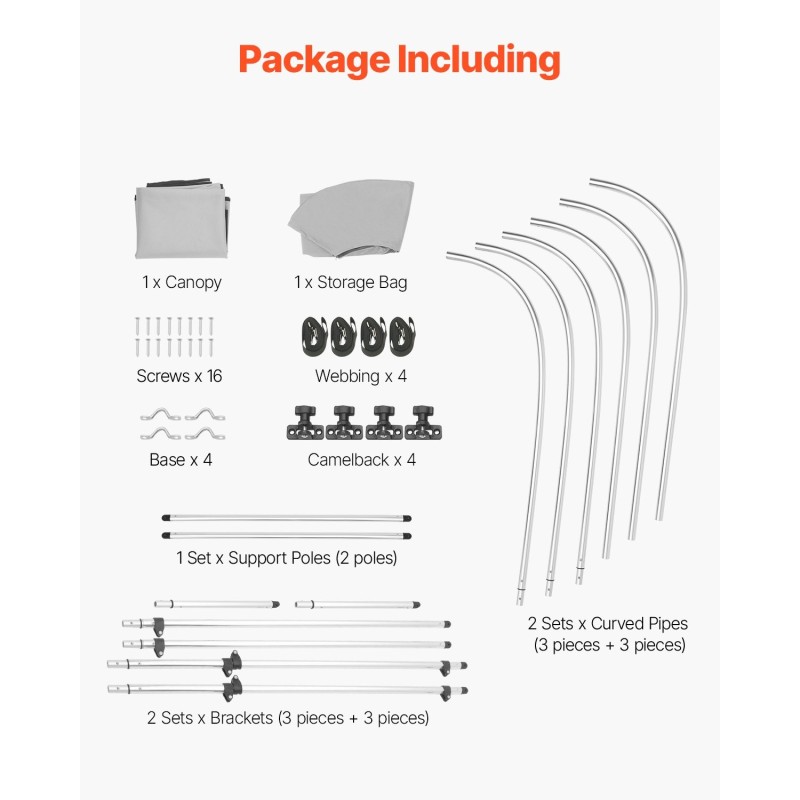 Bimini-katos veneeseen 3 kaarta 600D polyesterikangas alumiiniseosrunko vaaleanharmaa säilytyspussi mukana