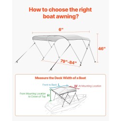 Kolmikaariinen veneen biminikatto 600D polyesterikangas alumiinirunko 2 tukitankoa säilytyspussi vaaleanharmaa