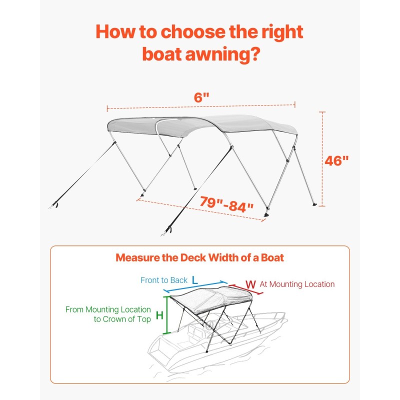 Kolmikaariinen veneen biminikatto 600D polyesterikangas alumiinirunko 2 tukitankoa säilytyspussi vaaleanharmaa