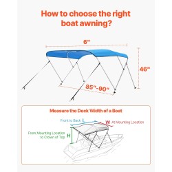 Bimini-katos kolmikaareinen 600D polyesteri alumiiniseosrunko ruostumiskestävä säilytyspussi 2 tukitankoa