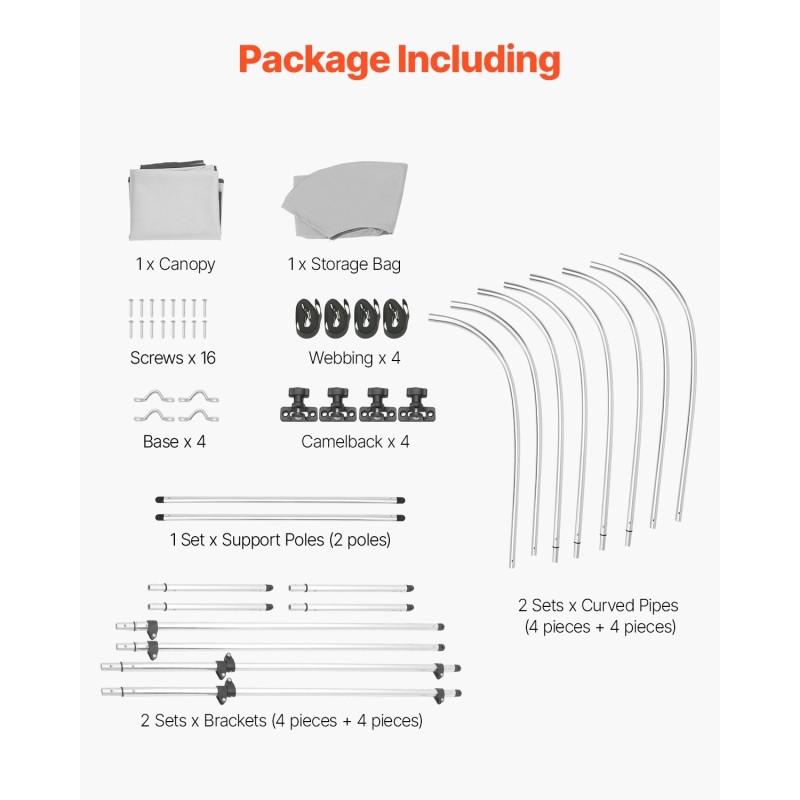 Veneen bimini-kuomu 4-kaarinen 600D polyesterikangas alumiiniseosrunko säilytyspussilla