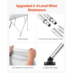 4-kaareinen bimini-katto 600D polyesteri alumiinirungolla 96 tuumaa 79–84 tuumaa 54 tuumaa