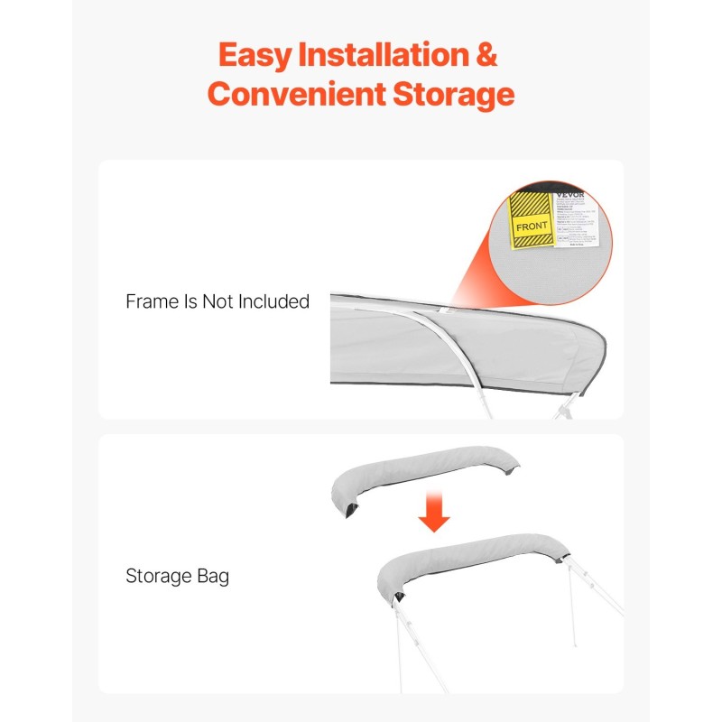 Veneen bimini-vaihtokangas 4-kaariselle 600D polyesterikangas pituus 96 tuumaa leveys 97–103 tuumaa vaaleanharmaa