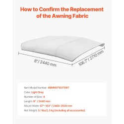 Veneen bimini-vaihtokangas 4-kaariselle 600D polyesterikangas pituus 96 tuumaa leveys 97–103 tuumaa vaaleanharmaa