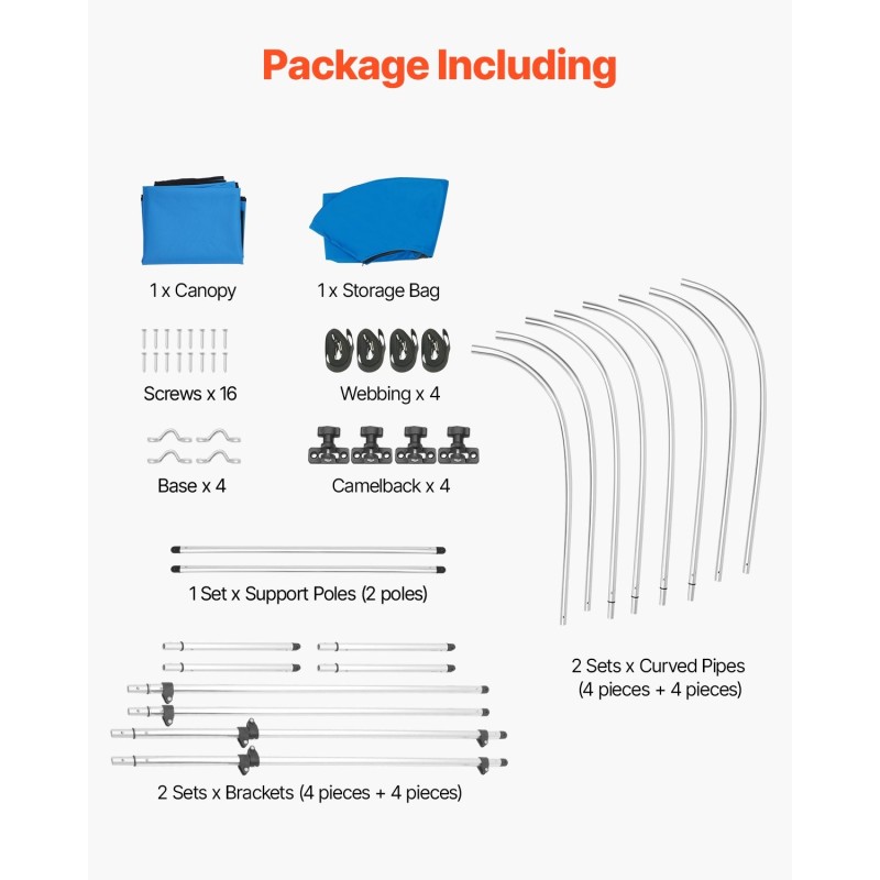 4-kaarinen bimini-katos veneeseen 600D polyesteri alumiiniseosrunko 96 tuumaa 67-72 tuumaa leveys