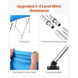 Bimini-katto veneeseen 4-kaarinen 600D polyesterikangas alumiiniseosrunko tyynenmeren sininen