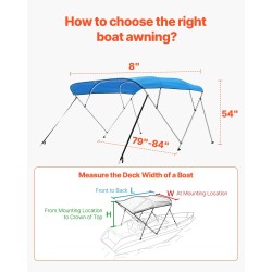Bimini-katto veneeseen 4-kaarinen 600D polyesterikangas alumiiniseosrunko tyynenmeren sininen