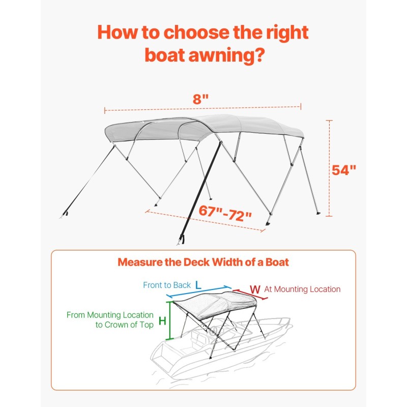 Veneen 4-kaarinen bimini-kate 600D polyesteri alumiiniseosrunko vaaleanharmaa 96 tuumaa