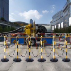 Säädettävät liikenneopastinpylväät keltamusta polyeteeni ja polypropeeni kuusi kappaletta täytettävällä pohjalla