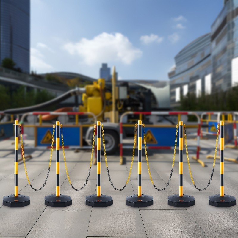 Säädettävät liikenneopastinpylväät keltamusta polyeteeni ja polypropeeni kuusi kappaletta täytettävällä pohjalla