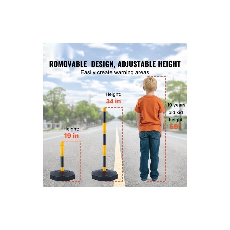 Liikenneturvatolpat PP-muovi säädettävä korkeus täytettävä pohja 2 kpl keltamustat