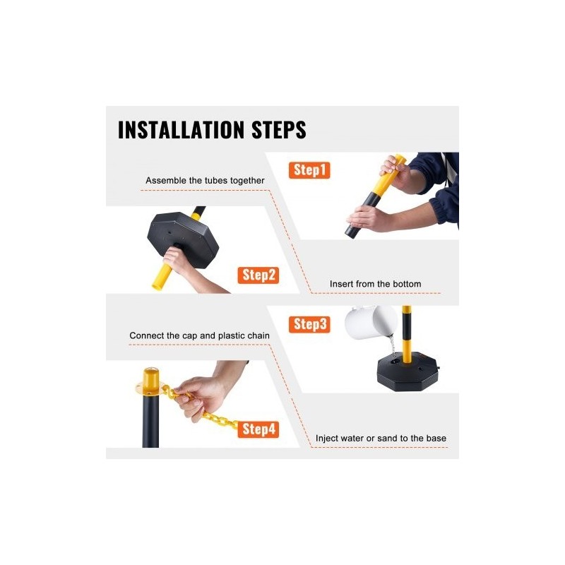 Liikenneturvatolpat PP-muovi säädettävä korkeus täytettävä pohja 2 kpl keltamustat