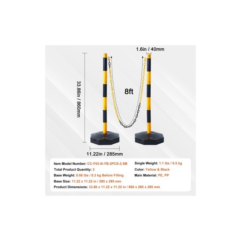 Liikenneturvatolpat PP-muovi säädettävä korkeus täytettävä pohja 2 kpl keltamustat