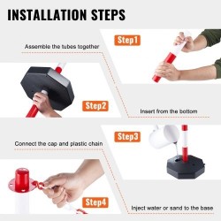 Liikenteen ohjaustolpat kaksi kappaletta polyeteeni ja polypropeeni säädettävä korkeus täytettävällä jalustalla