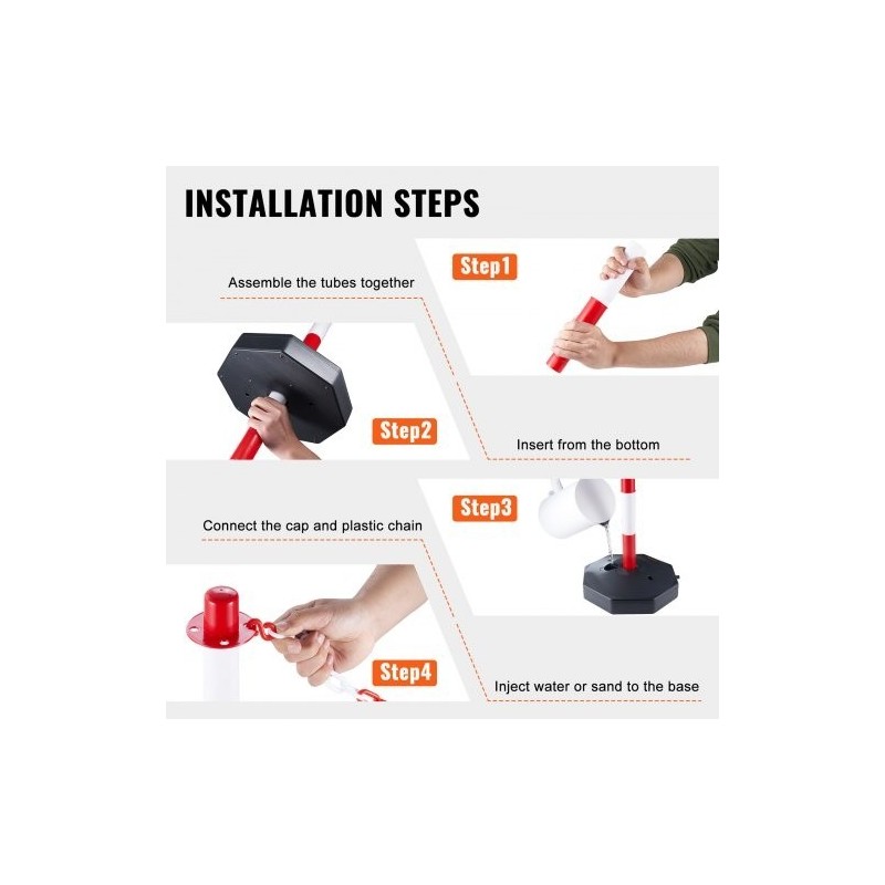 Liikenteen ohjaustolpat kaksi kappaletta polyeteeni ja polypropeeni säädettävä korkeus täytettävällä jalustalla