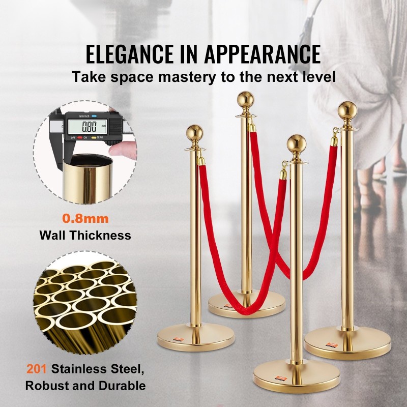 Jononohjaustolpat ruostumattomasta teräksestä 6 tolppaa 4 punaista 1,5 m samettiköyttä täytettävillä jalustoilla