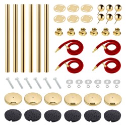 Kultaiset jonotolpat 6 kpl ruostumatonta terästä 4 punaisia samettiköysiä 1,5m