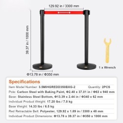 Jonojen ohjaustolpat hiiliteräspylväs betonitäytteiset jalustat 2 kpl 3,35 m punainen polyesterinauha