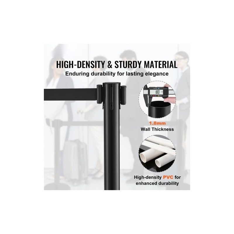 Muoviset jonopaalut betonitäytteisillä muovijalustoilla kaksi kappaletta mustalla 2000 millimetrin nauhalla