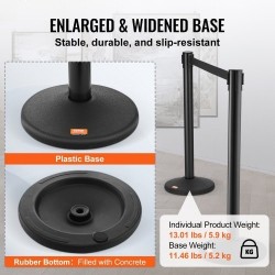 Muoviset jonopaalut betonitäytteisillä muovijalustoilla kaksi kappaletta mustalla 2000 millimetrin nauhalla