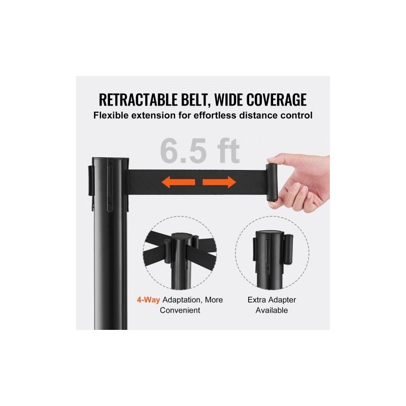 Muoviset jonopaalut betonitäytteisillä muovijalustoilla kaksi kappaletta mustalla 2000 millimetrin nauhalla