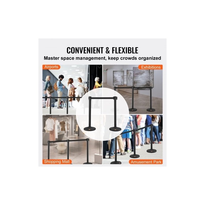 Muoviset jonopaalut betonitäytteisillä muovijalustoilla kaksi kappaletta mustalla 2000 millimetrin nauhalla