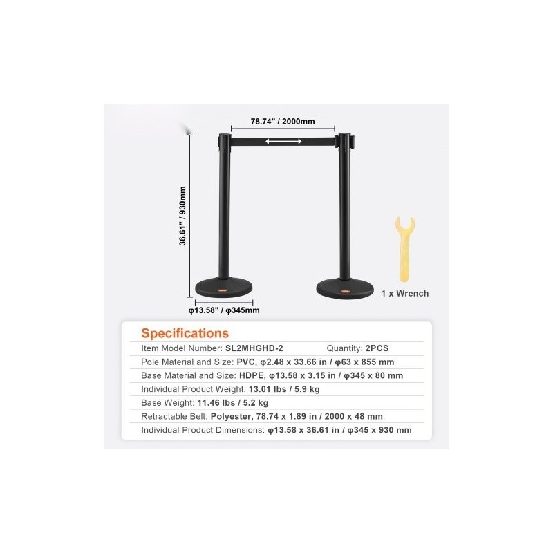 Muoviset jonopaalut betonitäytteisillä muovijalustoilla kaksi kappaletta mustalla 2000 millimetrin nauhalla