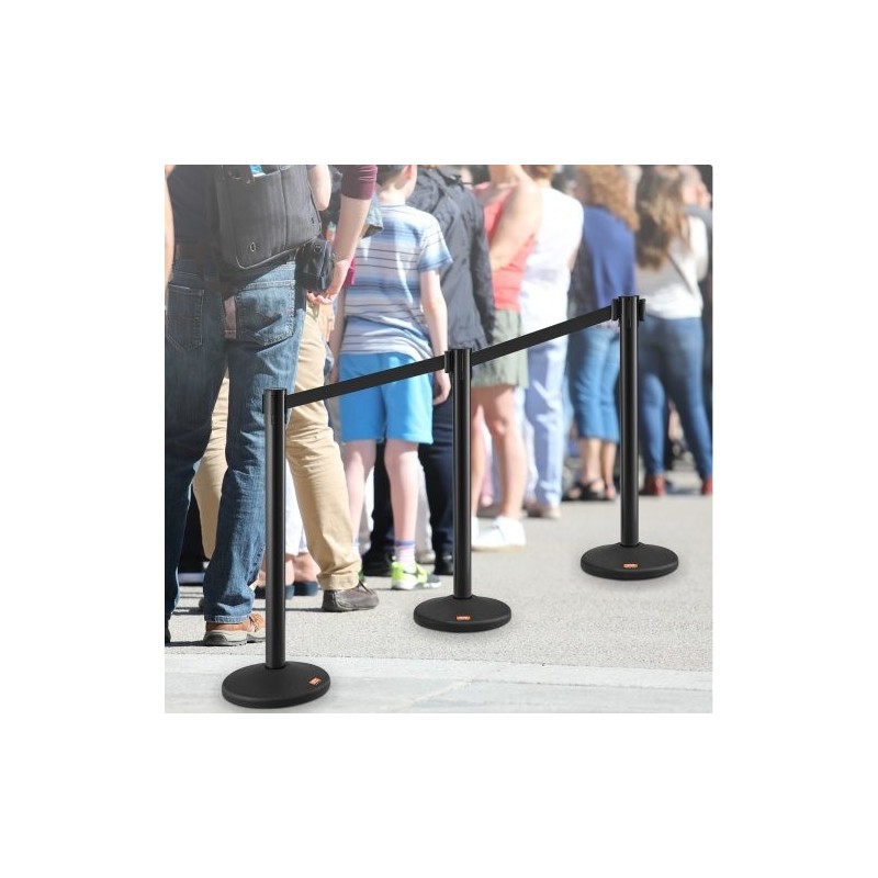 Muoviset jonopaalut betonitäytteisillä muovijalustoilla kaksi kappaletta mustalla 2000 millimetrin nauhalla