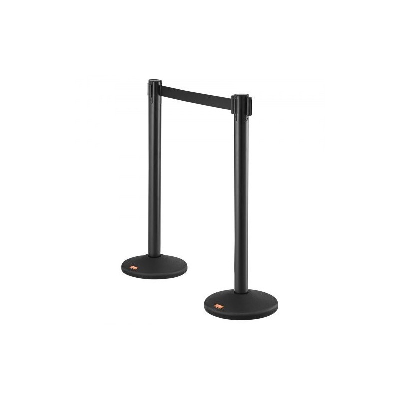 Muoviset jonopaalut betonitäytteisillä muovijalustoilla kaksi kappaletta mustalla 2000 millimetrin nauhalla