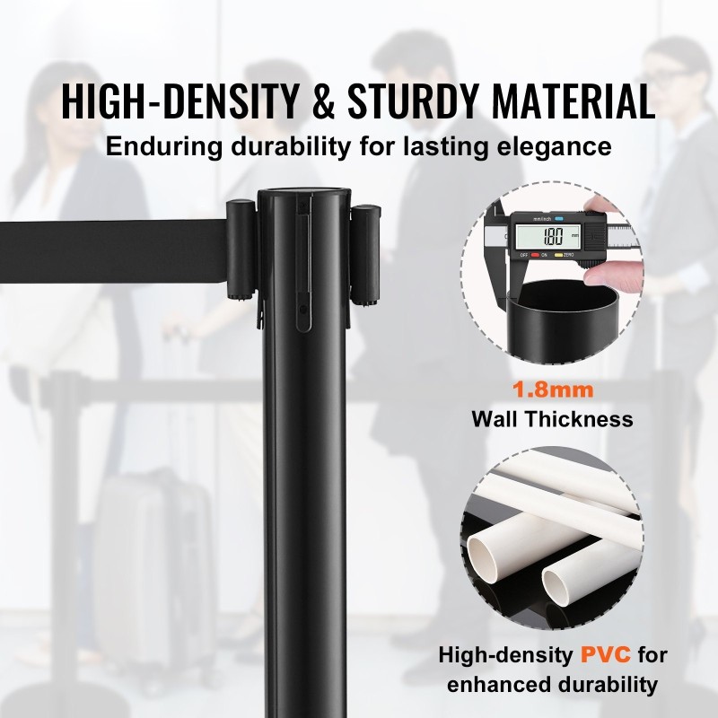 Muoviset jonotolpat 6 kpl betonitäytteiset jalustat 3 polyesterihihnaa 2000 mm